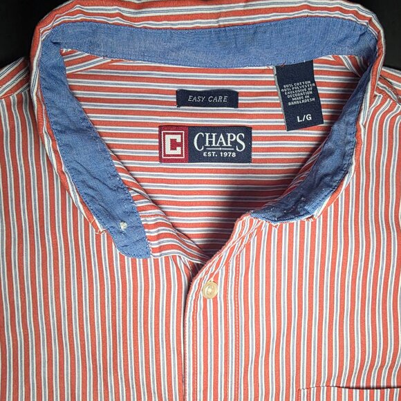 Chaps Mens Red And Gray Striped Long Sleeve Button Down Shirt Size Large - Picture 3 of 12